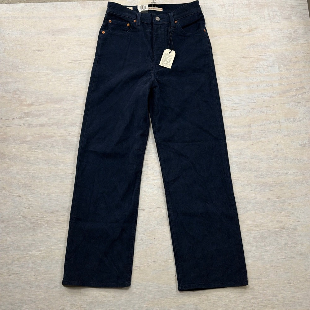 Levi's Pants Ribcage Straight Ankle 28 High Rise Corduroy Navy Blue Womens NWT
